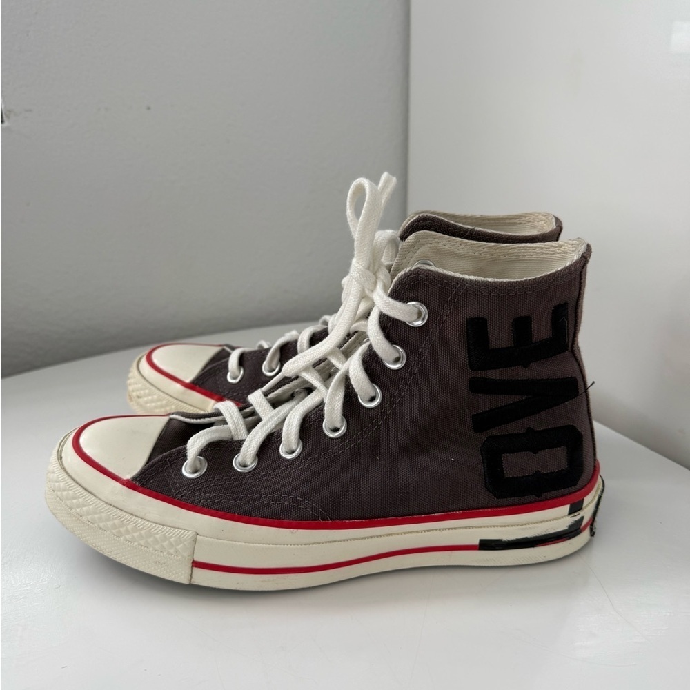 Converse Charcoal High-Tops with Red Heart Accent - Picture 7 of 8